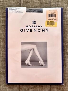 Vintage NOS Givenchy Body Gleamers Sheer Black Control Top Pantyhose, Size A